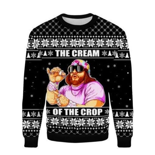 The Cream Of The Crop Ugly Christmas Sweater, Macho Man Randy Savage Sweatshirt, WWF All Over Print Sweater, Vintage Xmas Gift