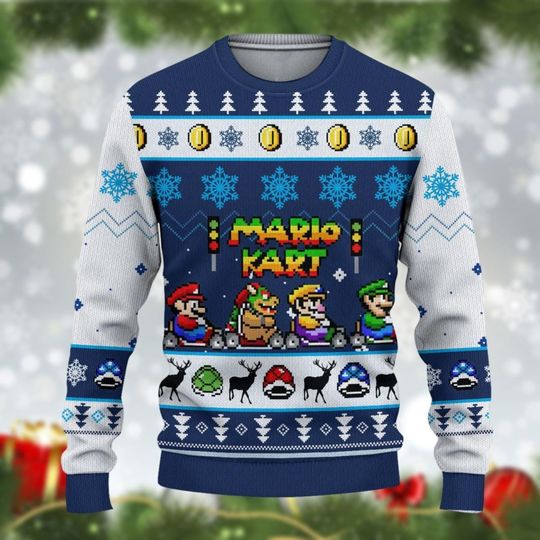 Mario Kart Ugly Christmas Sweater, Super Mario Ugly Sweater, Video Game Christmas Sweater, Luigi Bower Wario Sweater, Xmas Gift
