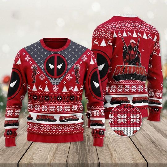Deadpool Christmas Ugly Sweater, Funny Superhero 2024 Christmas Sweater, Superhero Movie Ugly Sweater, Xmas Gift, Gift For Him