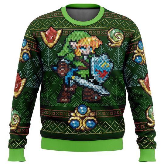 Green Link Legend of Zelda Christmas Ugly Sweater, Video Game Characters Sweater, Hero Christmas Sweater, Xmas Gift, Gift For Him