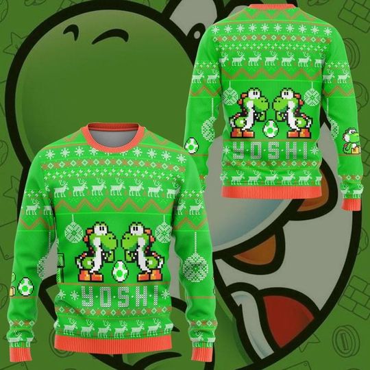 Yoshi Ugly Christmas Sweater, Super Mario Ugly Sweater, Video Game Christmas Sweater, Funny Christmas Sweater, Xmas Gift