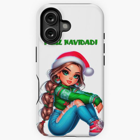 Latina Christmas Chibi Girl, Feliz Navidad, Christmas Latina Doll, Girl With Santa Hat, Chrsitmas Beautiful Girl. iPhone Case