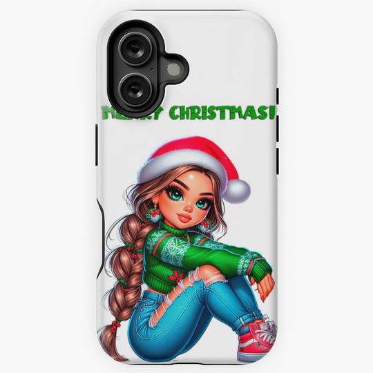 Latina Christmas Chibi Girl, Merry Christmas, Feliz Navidad, Christmas Latina Doll, Girl With Santa Hat, Chrsitmas Beautiful Girl. iPhone Case