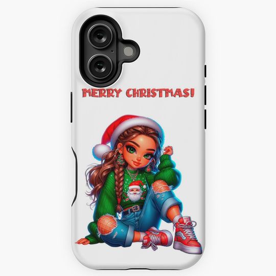 Christmas Latina Chibi Girl, Merry Christmas, Feliz Navidad, Christmas Latina Doll, Girl With Santa Hat, Chrsitmas Beautiful Girl. iPhone Case