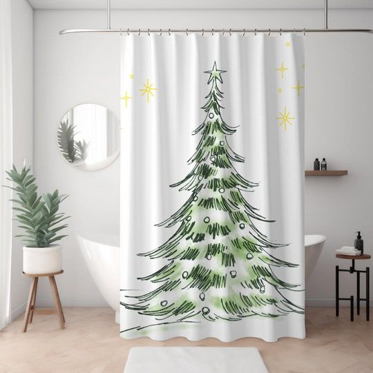 Christmas Tree Shower Curtain Holiday Bathroom Decor Festive Xmas Shower Curtain Christmas Tree Pattern Shower Curtain