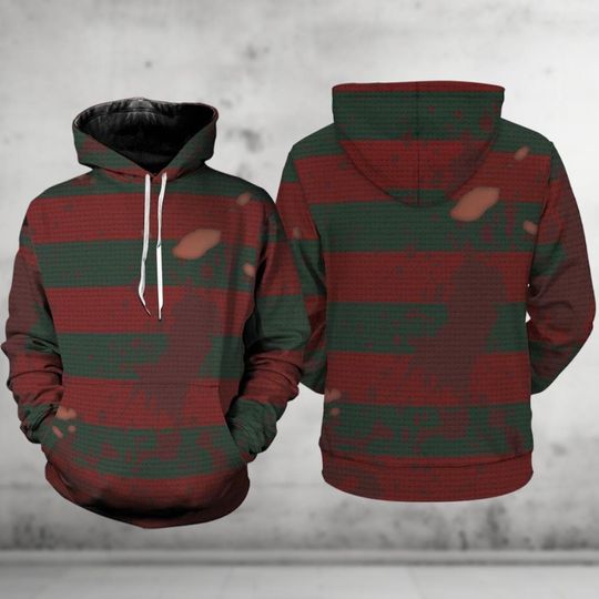 Freddy Krueger Cosplay Costume, Nightmare On Elm Street Shirt, Horror Movie Sweatshirt, Scary Movie Zip Hoodie, Halloween Shirt For Men