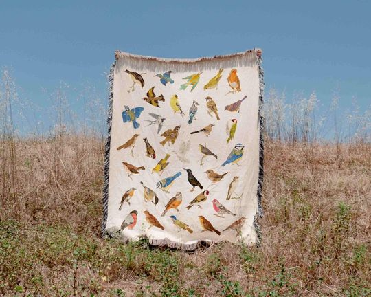 Vintage Bird Watcher Woven Blanket Tapestry Cotton Knitted Wall Art Living Room Couch Bed Blanket