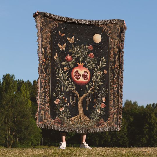 Persephone, Pomegranate, Greek Mythology Woven Blanket, Hades, Woven Blanket, Dark Academia,Tapestry Blanket,Maximalist Decor,Heirloom