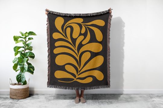 Custom Matisse Leaf Woven Blanket, Modern Minimalist Decor,Funky Tapestry Woven Blanket, Picnic Travel Blanket, Christmas Gift