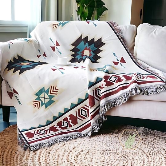 Aztec Blanket - Woven Aztec Blanket - American Tapestry Blanket - Native - Sofa - Picnic Blanket - Southwestern Blanket
