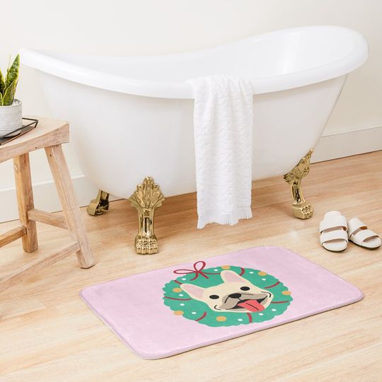 French Bulldog Christmas Wreath Bath Mat