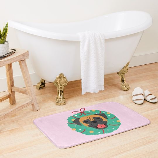 Boxer Dog Christmas Wreath Bath Mat