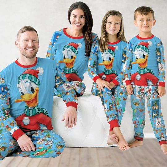 Donald Duck Matching Pajamas Set For Family, Disney Christmas Pajamas, Donald Character Movie Cartoon Holiday Pajamas, Magic Kingdom