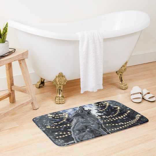 Christmas Werewolf Howling at Full Moon Winter Night Bath Mat