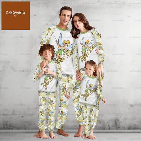 Tinker Bell Matching Family Pajamas, Disney Tinker Bell Pajamas Set, Disney Christmas Pajamas, Disneyland Movie Cartoon Holiday Pajamas