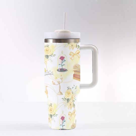 Beauty and the Beast Belle 40 oz Tumbler With Handle, Princess Tumbler, Disney Inspired Drinkware, Fairytale Gift, Magical Cup