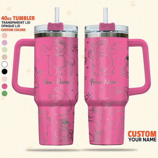 Custom Disney Toy Story Lotso Tumbler, Disney Characters Name Engraved 40oz Tumbler, Handle Stainless Steel Reusable Tumbler, Custom Tumbler