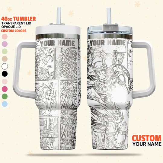 Custom Disney Deadpool Comic Tumbler, Christmas 40oz Tumbler, Handle Stainless Steel Reusable Tumbler, Deadpool Movie