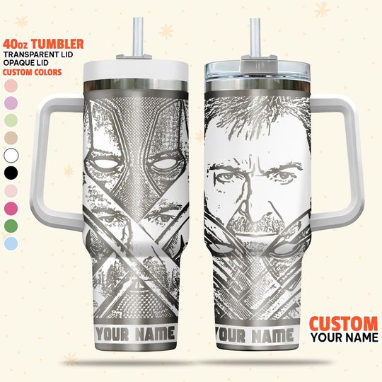 Custom Disney Deadpool and Wolverine Duo Til 90 Tumbler, Christmas 40oz Tumbler, Handle Stainless Steel Reusable Tumbler, Deadpool Movie