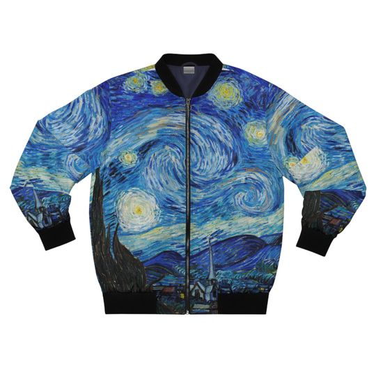 Van Gogh Starry Night Men's Bomber Jacket (AOP),All Over Ptint Fine Art Bomber Jacket,Cute Aesthetic Jacket