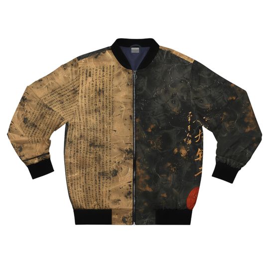 Vintage Japanese Streetwear Men's Bomber Jacket (AOP),Japanese Aesthetic Jacket  ,Fashionable japanese bomber jacket