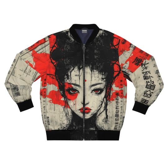 Retro Japanese Bomber Men's Jacket ,Men's AOP Bomber Jacket,Japanese Streetwear Bomber Jacket