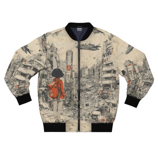 Vintage Futuristic Japanese Bomber Men's Jacket ,Men's AOP Bomber Jacket,Japanese Streetwear Bomber Jacket