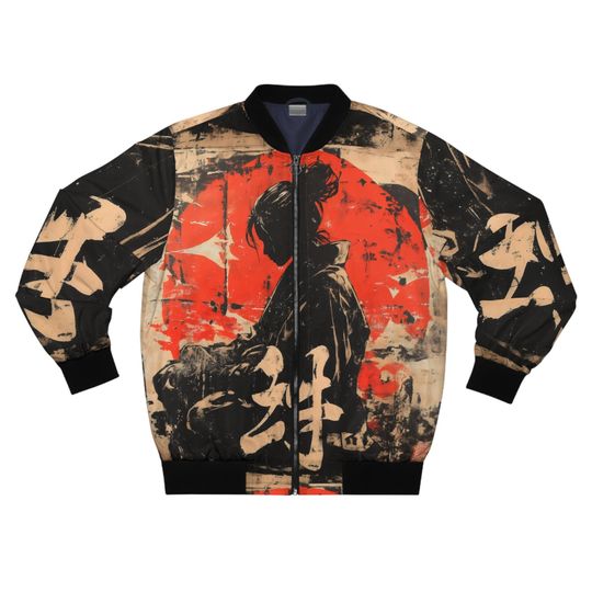 Retro Japanese Bomber Men's Jacket ,Men's AOP Bomber Jacket,Japanese Streetwear Bomber Jacket