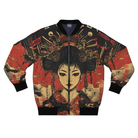 Vintage Japanese Bomber Men's Jacket ,Men's AOP Bomber Jacket,Japanese Style Bomber Jacket ,Japanese Geisha Bomber Jacket