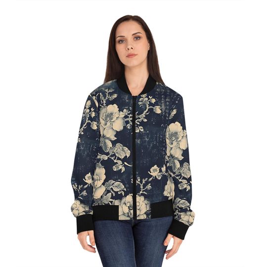 Vintage Japanese Women's Bomber Jacket (AOP),Fashionable Womens Jacket,Japanese Streetwear