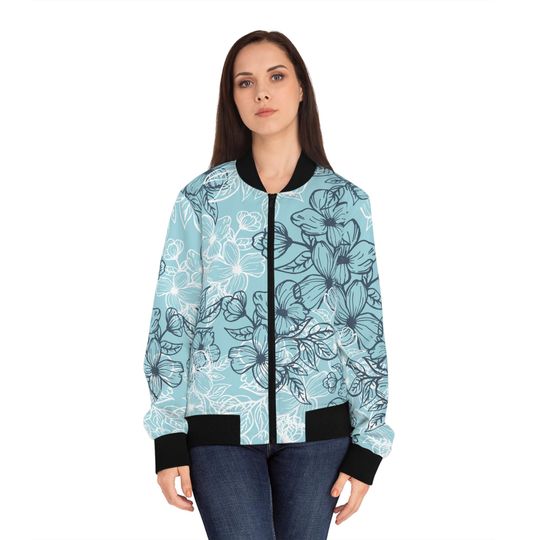 Vintage Turquoise Floral Women's Bomber Jacket (AOP)