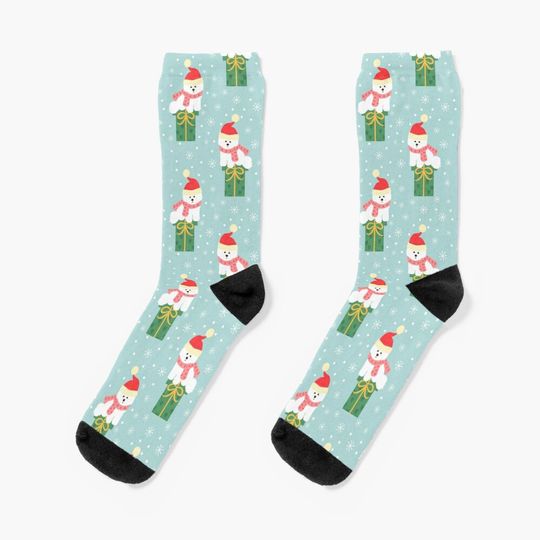 Santa Bichon Frise Dog and Christmas Gift Socks