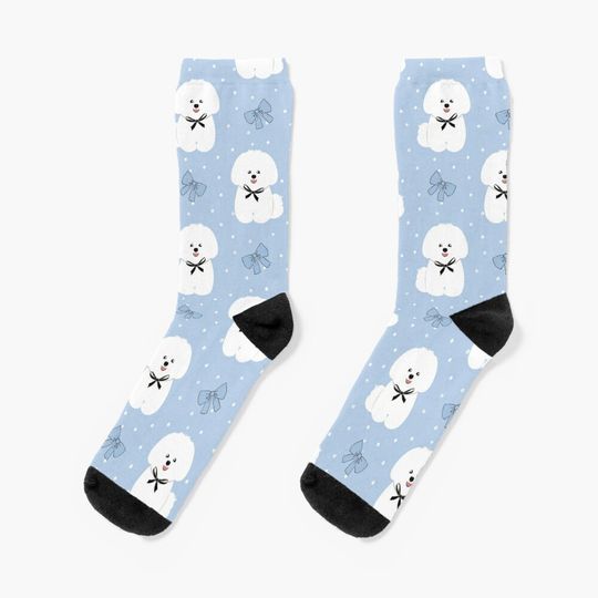 Cute Bichon Frise Dog with Bow - Mushroom Head Shape Socks