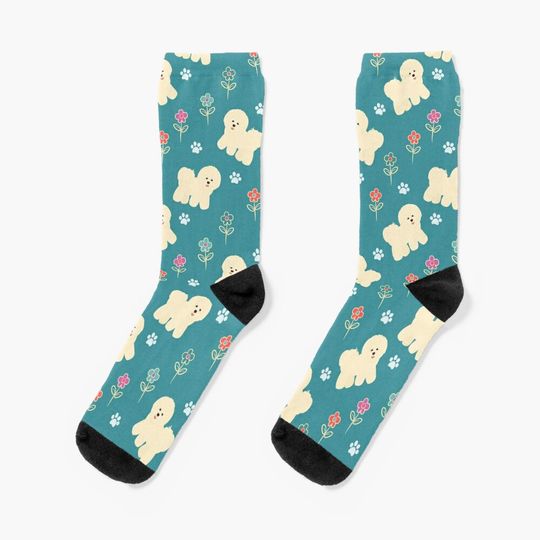 Bichon Frise and Flowers Socks