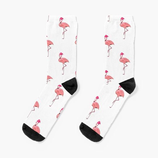Pink Flamingo Christmas Santa Claus Pattern Socks