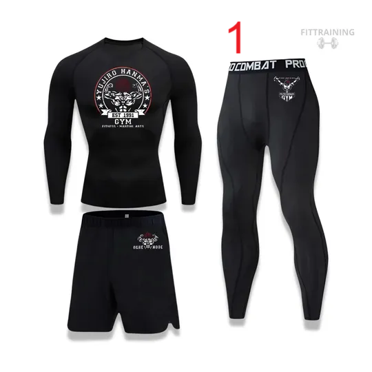 Sets for Men Gym Workout 3 Pieces Fitness Suit Base Layer Undershirt Leggings Pants Shorts
