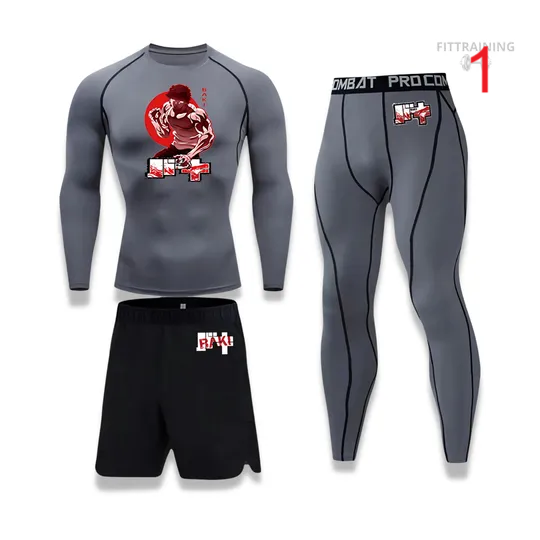 Sets for Men Gym Workout 3 Pieces Fitness Suit Base Layer Undershirt Leggings Pants Shorts, anime gym anime gift