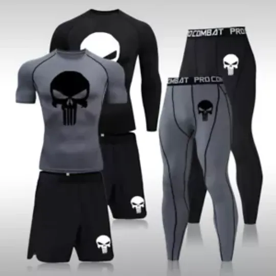 NEW Mens Compression Set MMA Long or Short Sleeve T-shirt Men's Tracksuit