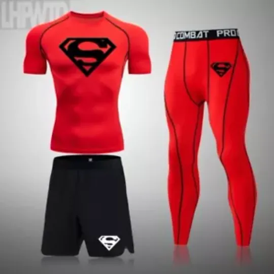 NEW Superman Men Compression T Shirt Quick Tight Set Men Exercise Training Suit