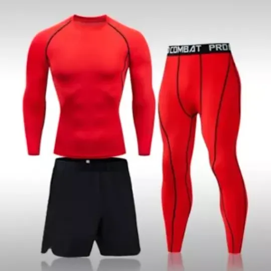 Mens 3 PCS Polyester Running Gym sport Compression Clothing Sports Tracksuit Men