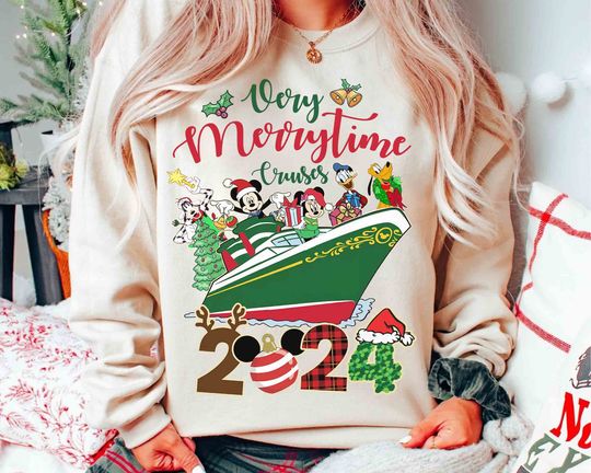 Disney Very Merrytime Cruises Family Christmas 2024 Sweatshirt, Mickey's Very Merry Xmas Party Matching Shirt, Disneyland Vacation Trip Gift