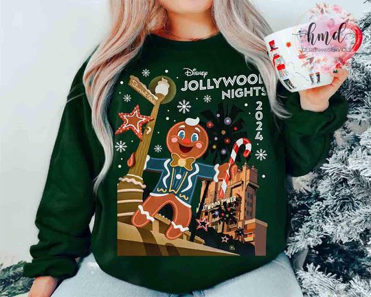 Disney Jollywood Nights 2024 Sweatshirt, Ollie Gingerbread Christmas Shirt, Hollywood Studios, Disney Family Very Merry Xmas, Holiday Gifts