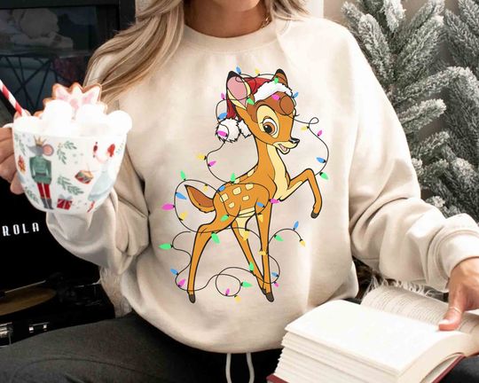 Disney Santa Bambi Christmas Light T-shirt, Mickey's and Friends Very Merry Christmas Party Tee, Disneyland Magic Kingdom Family Trip Gift