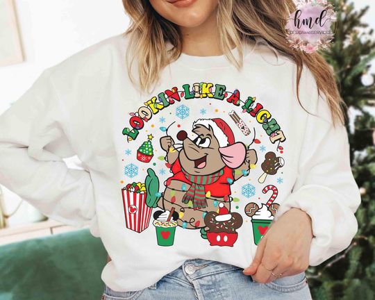 Santa Gus Gus Mouse Christmas Light Sweatshirt, Cinde Bibbidi Bobbidi Boo Shirt, Mickey's Very Merry Xmas Party Family Holiday Gift Tee