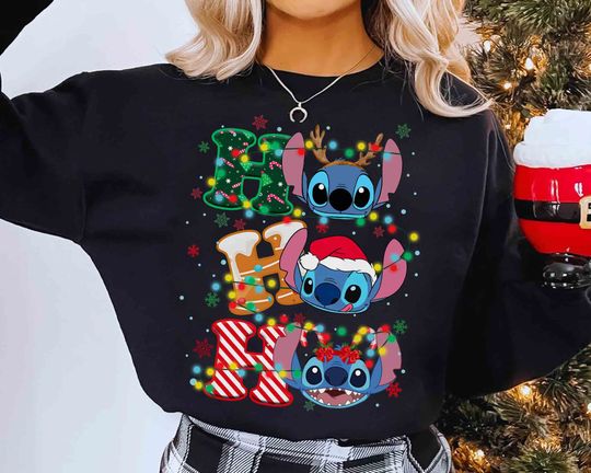 Disney Santa Stitch Ho Ho Ho Christmas Lights Shirt, Mickey's Very Merry Xmas Party Matching Tee, Disneyland Holiday Vacation 2024 Trip Gift