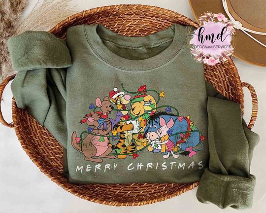 Cute Winnie The Pooh And Friends Christmas Light T-shirt, Disney Eeyore Piglet Tigger Xmas Tee, Mickey's Very Merry Family Holiday Gift