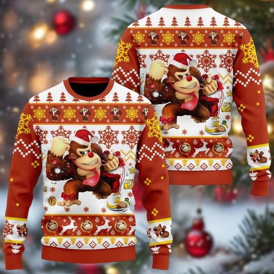 Donkey Kong Ugly Christmas Sweater, Santa Moneky Xmas Sweater, Super Mario Ugly Sweatshirt, Mario Bros Xmas Shirt, Holiday Sweater Gift