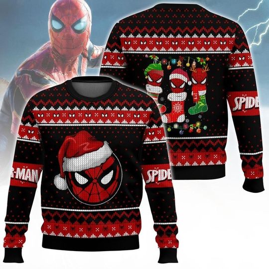 Spider Man Christmas Ugly Sweater, Spiderman Xmas Sweater, Superhero Xmas Sweatshirt, Marvel Movie MerryXmas Tee, Spiderman Fan Gift