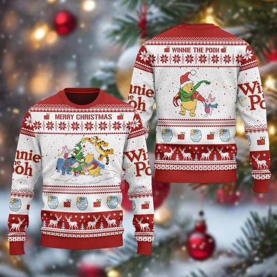 Christmas Winnie The Pooh Ugly Sweater, Pooh Bear Xmas Sweatshirt, Eeyore Piglet Sweater, Disney Christmas Shirt, Pooh Xmas Party Gift