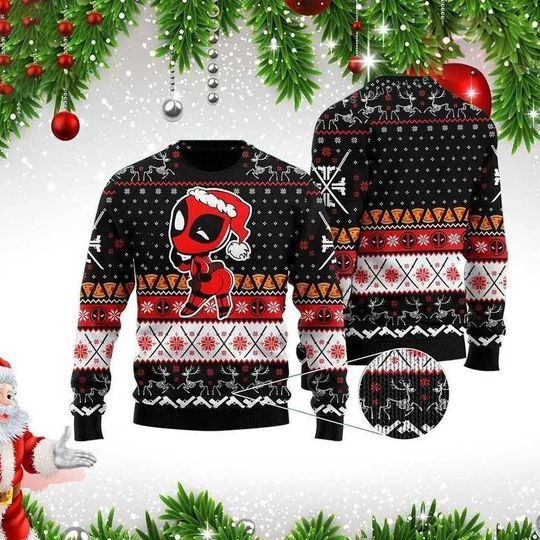 Deadpool Ugly Christmas Sweater, Funny Deadpool Xmas Sweater, Marvel Deadpool Movie Sweatshirt, Superhero Fan Shirt, Christmas Gift